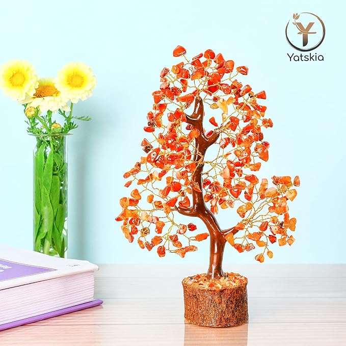 Carnelian Crystal - Gem Tree, Stone Tree, Crystal Money Tree, Spiritual Home Decor, Wealth Stones and Crystals, Crystal Tree for Positive Energy, Home Decor Gifts Money Tree Feng Shui