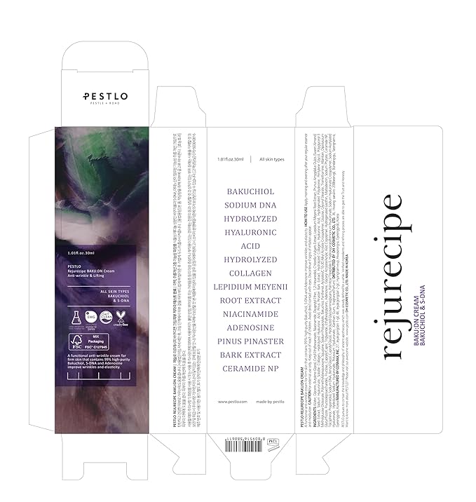PESTLO Rejurecipe Baku:DN Cream, 1.01 fl oz, 30ml - Elasticity & Anti-Oxidant Care Cream, Bakuchiol, SDNA-PDRN, Salmon Extract, 10 Hyaluronic acids for All Skin Types, Korean Skincare