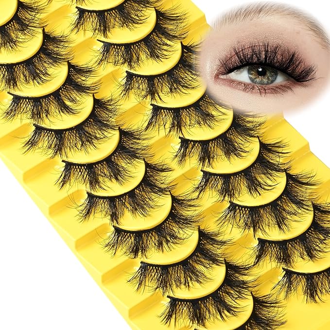 Lashes Dramatic False Eyelashes Natural Lashes Strips Fluffy Cat Eye Lash Natural Look 10 Pairs Wispy Fake Eyelashes Pack 15mm Cateye Full Thick Pestañas for Women