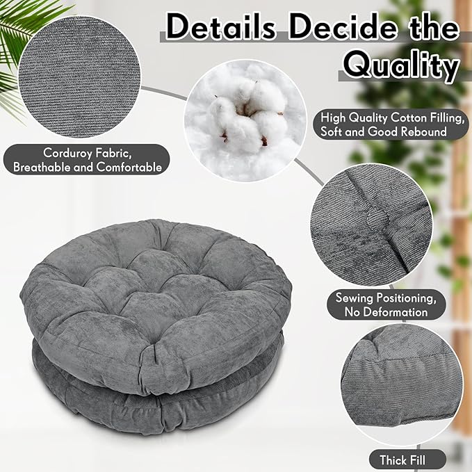 Jerify 6 Pcs Round Floor Pillows Cushions 22 x 22 Inch Large Flexible Seating Cushion Classroom Furniture Floor Pillow for Kids Adults Home Daycare Preschool Yoga Meditation Gift (Bright Gray)