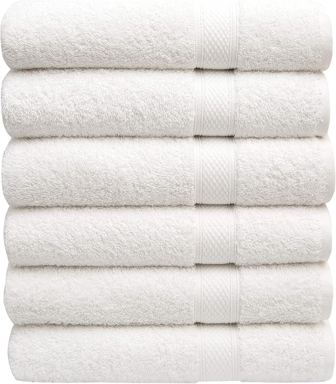 Pleasant Home Bath Towels Set of 6 (24” x 50”) 100% Cotton, 515 GSM | Lightweight, Soft & Absorbent Luxury Towels for Bathroom | for Gym, Pool & Spa | 6 Pack, White