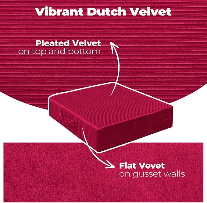 Large Floor Pillows for Adults, Thick Meditation Floor Cushions for Sitting Yoga, 22x22x5 Foam Seat Cushions Set of 2 for Furniture, Floor Pillow with Pleated Velvet Removable Cover, Burgundy