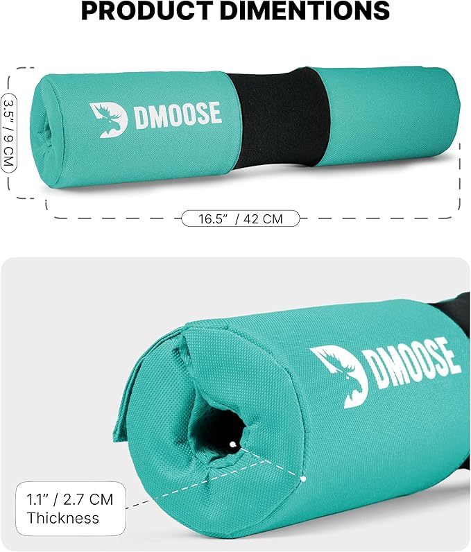 DMoose Fitness Barbell Pad for Hip Thrust, Squat & Lunges - Non-Slip Thick Foam Cushion for Neck and Back Support with Two Straps - Hip Thrust Pad for Leg Day - Fits All Olympic Bars and Smith Machine