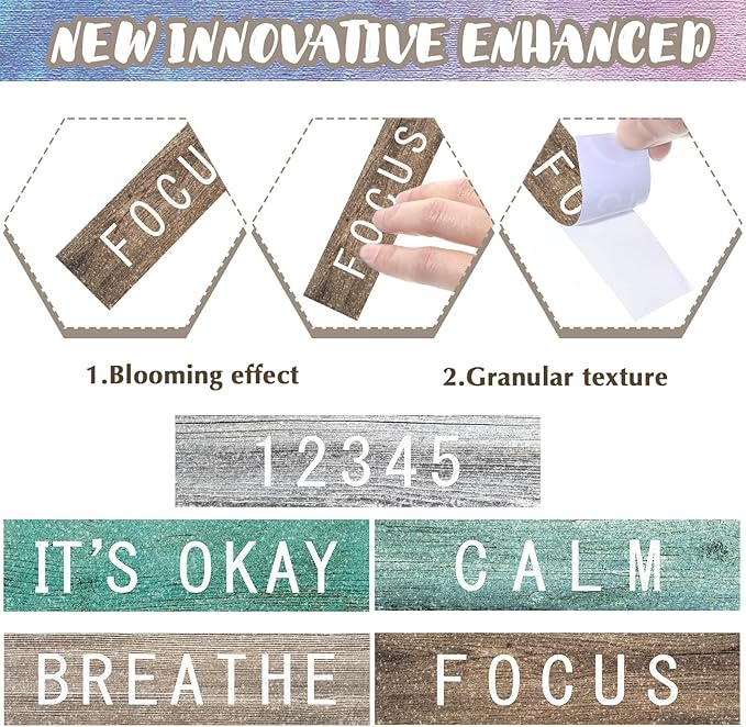 Crtiin 50 Pieces Anxiety Sensory Stickers for Anxiety Relief Items Mental Health Stickers Fidget Textured Strips for Office Classroom Desk Relieve Adult Stress(Wood Grain)
