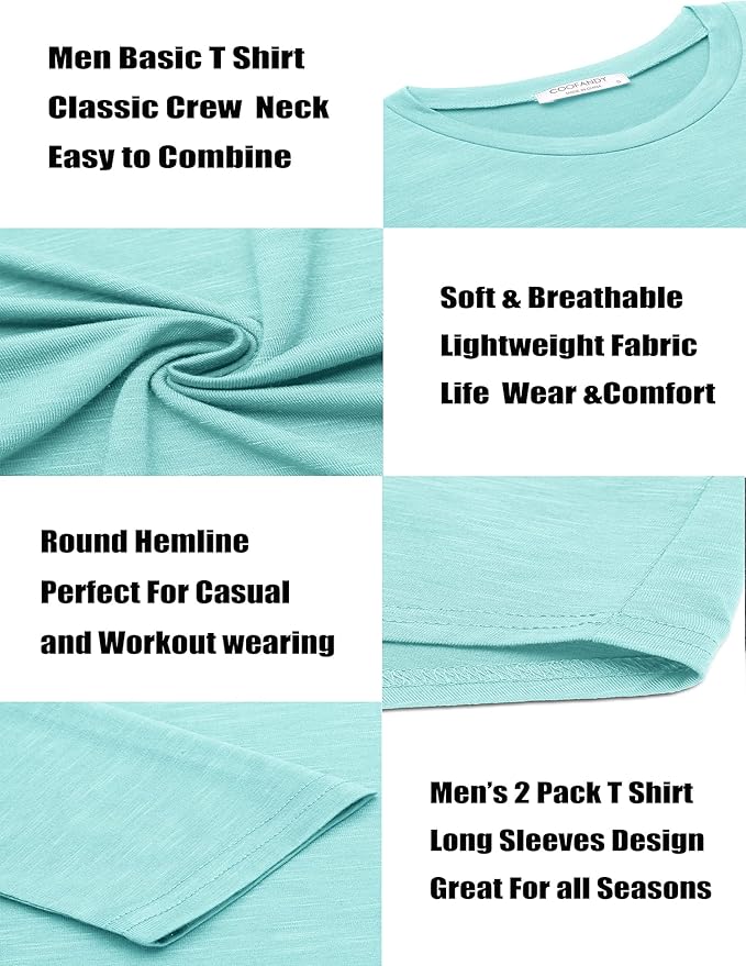 COOFANDY Men 2 Pack Muscle Fitted T Shirt Gym Workout Athletic Long Sleeves Tee