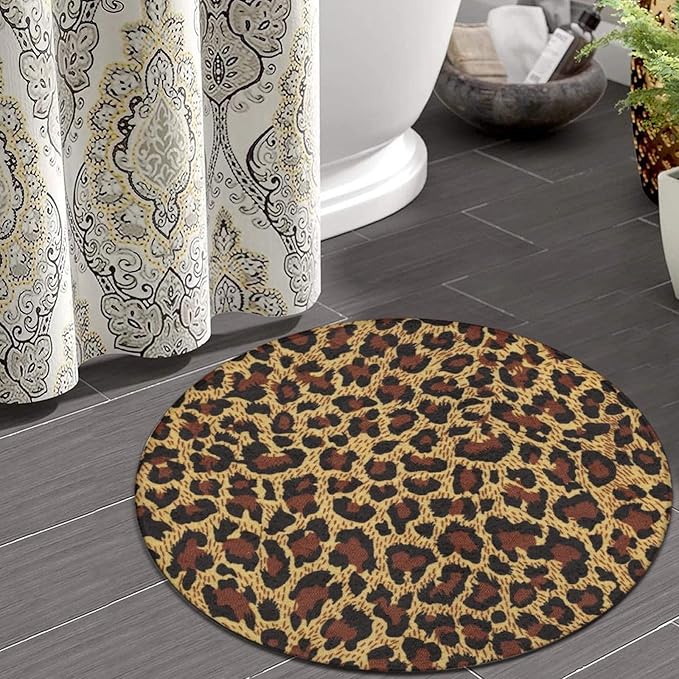 Large Home Decor Mat, Soft Round Yoga Carpet, Non-Slip Machine Washable Kitchen Office Circle Rug Compatible with Leopard Cheetah Print