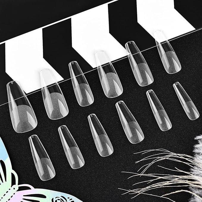 JODSONE Long Straight Nails Tips Full Cover Soft Gel Nail Tips for Professional Pre-shaped Straight Shape False Nail Half Matte Fake Nail 240PCS 12 Sizes