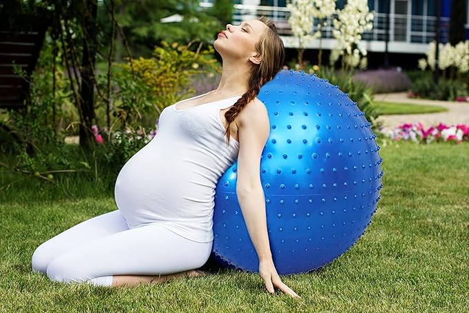 Large Sensory Massage Ball for Kids, 2 Pack 33.5" 85CM Bouncy Exercise Balls for Toddlers, Big Inflatable Toys with Tactile Spikes, Outdoor Giant Yoga Balls, Large Beach Ball (Blue+Pink)