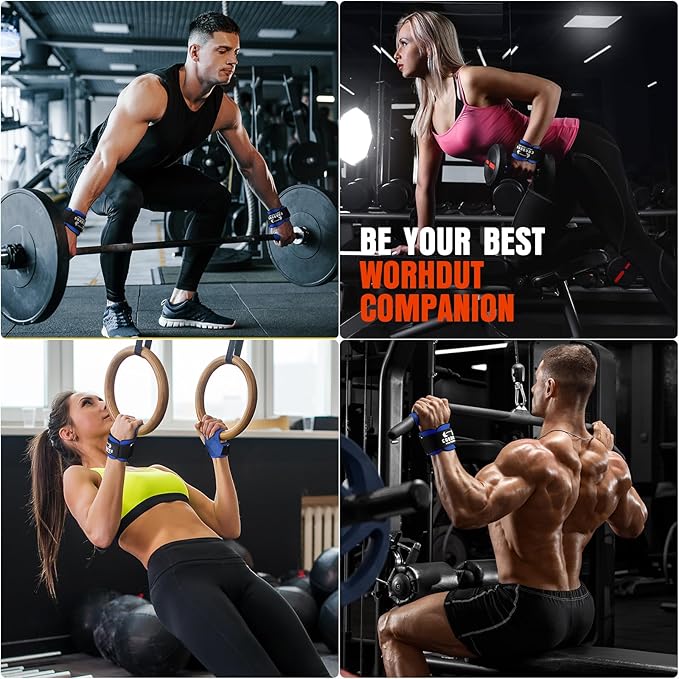 Lifting Wrist Straps for Weightlifting, Double Layer Leather for Weight Lifting Wrist Wraps, Deadlifts, Heavy Powerlifting and Adjustable Wrist Hooks for Strength Training, Gym Workouts Men/Women