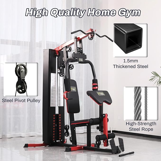 Fitvids Home Gym, Workout Equipment with Leg Press, Exercise Equipment for Home with Pulley System, Home Gym Equipment for Full