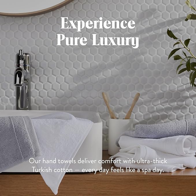 Brooklinen Super-Plush Turkish Cotton Hand Towels Set of 2 Cotton, 820 GSM, Highly Absorbent, Machine Washable, Perfect for Home & Bathroom (20"x30", White)