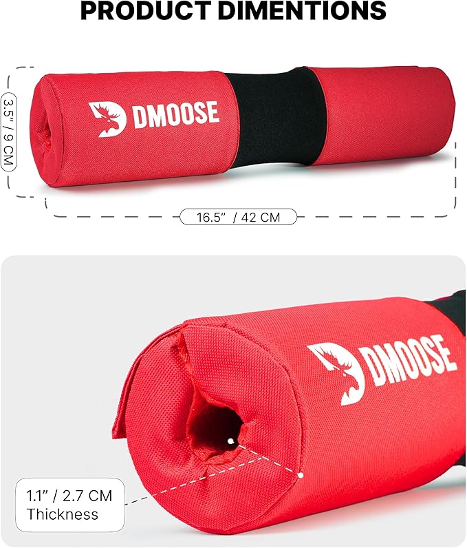 DMoose Fitness Barbell Pad for Hip Thrust, Squat & Lunges - Non-Slip Thick Foam Cushion for Neck and Back Support with Two Straps - Hip Thrust Pad for Leg Day - Fits All Olympic Bars and Smith Machine