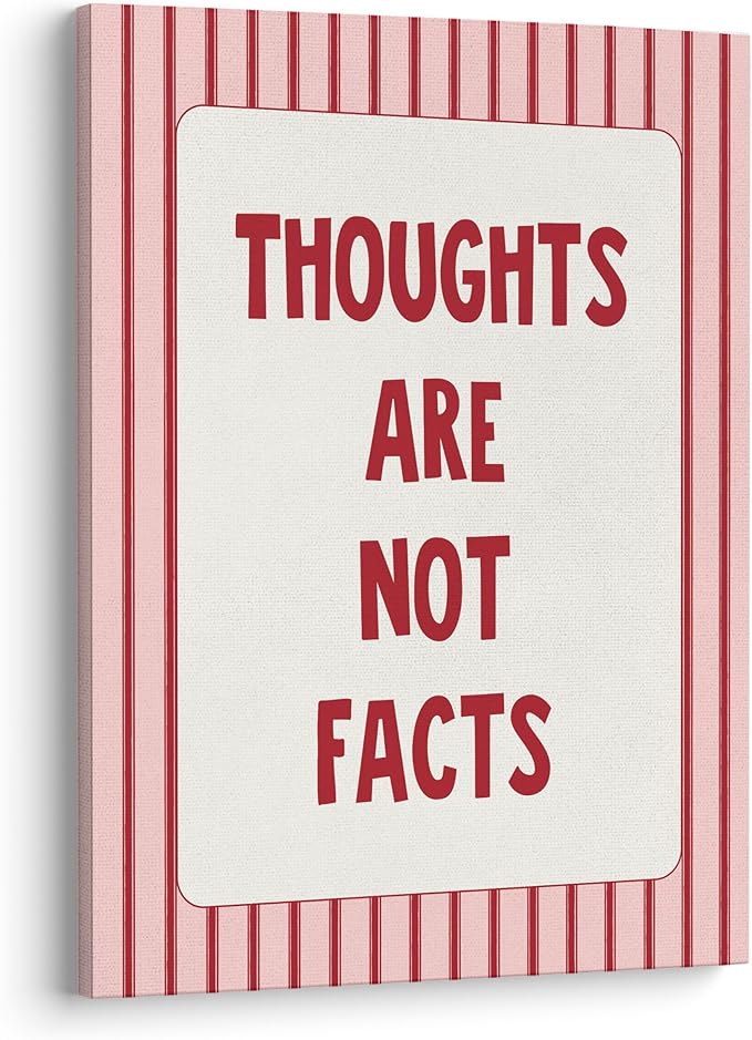 XWELLDAN Pink Mental Health Thoughts Are Not Facts Framed Canvas Wall Art Decor, Mental Health Therapy Psychologist Counselor Office Decor, 11x14 Inches