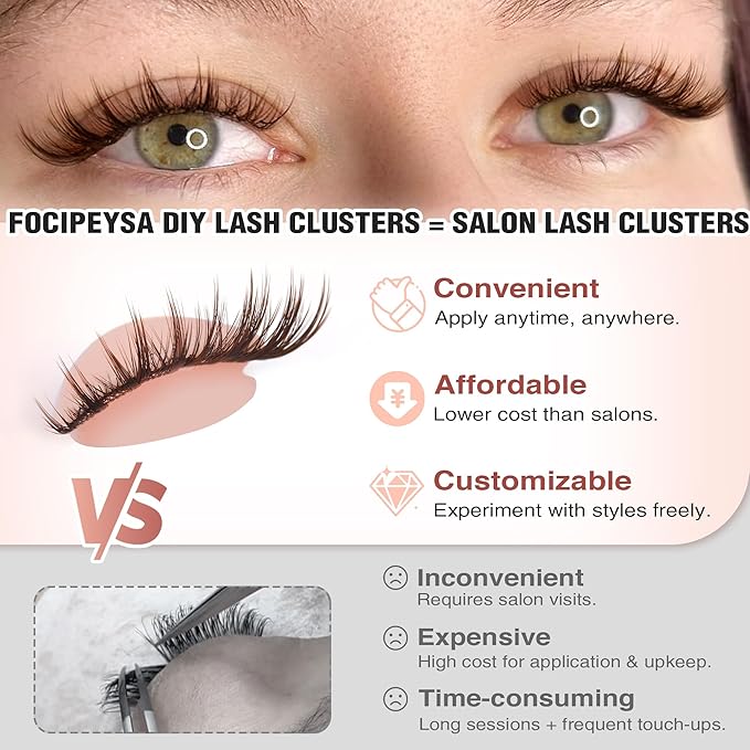 Focipeysa Brown Lash Clusters Wispy Eyelash Extensions Spiky Lash Extension Natural Eyelash Extension 10-16mm Eyelash Clusters Brown Fairy Individual Lashes Clusters C Curly DIY Salon Effect Lashes