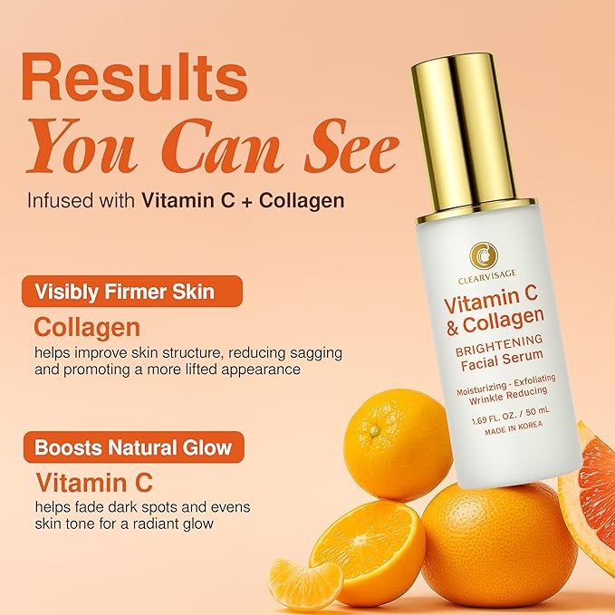 Vitamin C & Collagen Serum - Illuminating Anti-Aging, Luminous Complexion, Brightens Skin - Dermatologist Tested, Korean Skin Care, Cruelty Free, Natural Ingredients - 1.69 fl. oz