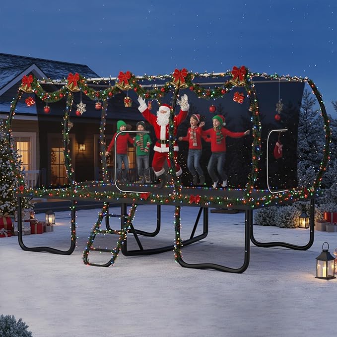 8×14FT Rectangle Tranpoline 1500LBS Heavy Duty Outdoor Tranpoline w Enclosure for Adults & Kids, ASTM Approved Gymnastics Tranpoline, No-Gap Design, Safe Family Backyard Bouncing Fun