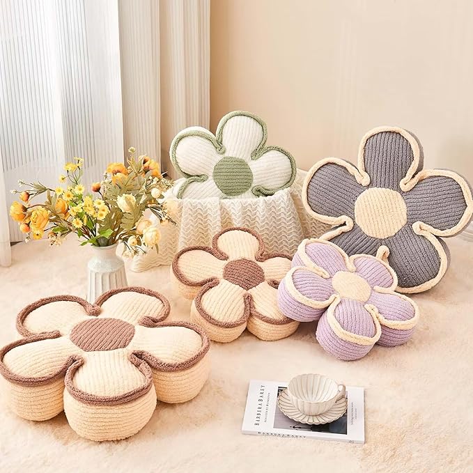 Flower Pillow, Soft Shaped Floor Cushion, Decorative Throw Pillow, Seating Cushion, Plush Room Decor Pillows for Sofa Couch Bed (13.7 Inch, Ivory)