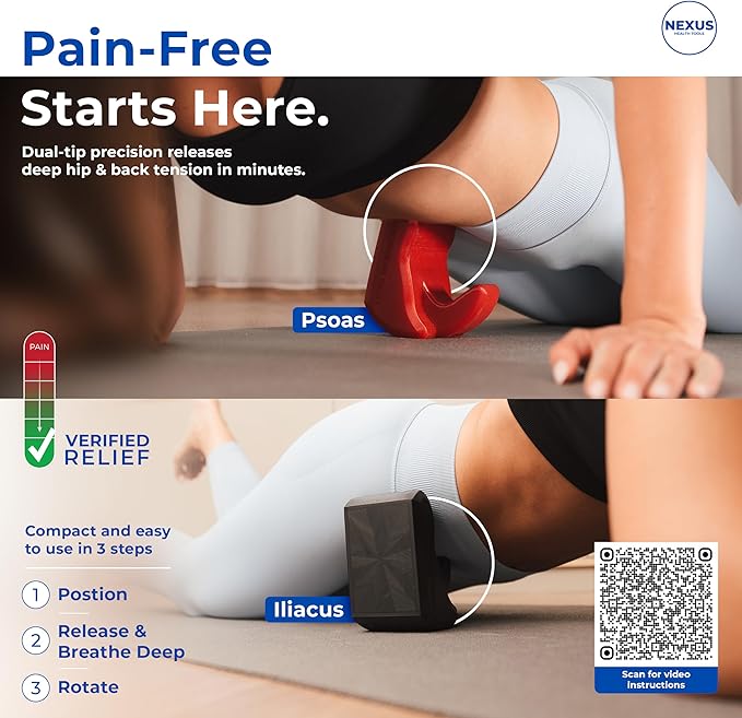 Core Nexus - Rotating Psoas & Iliacus Release Tool | Hip Flexor Mobility | All-in-One Lower Back, Sciatica & Hip Pain Relief | Muscle Recovery | Performance Enhancement | Deep Tissue Massage | Red