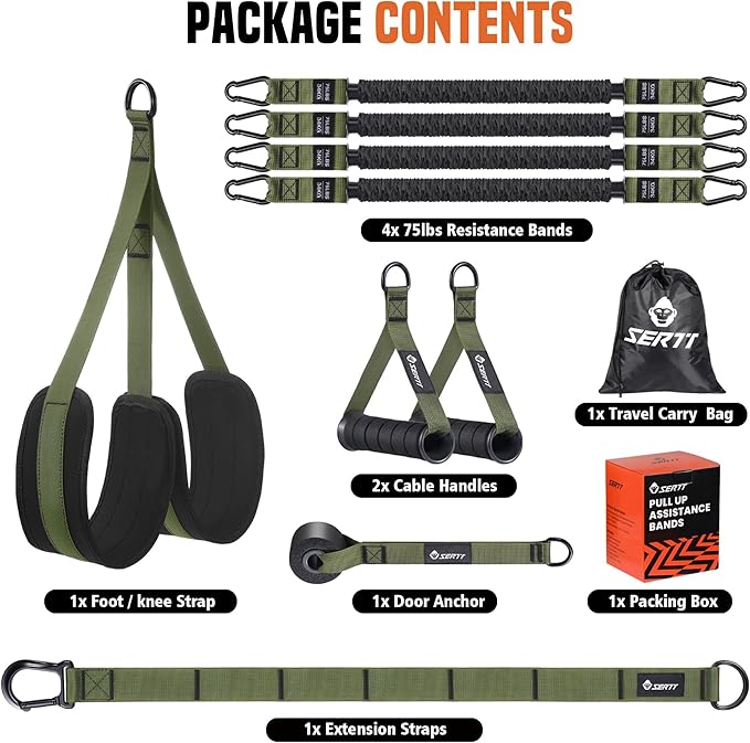 SERTT Pull Up Assistance Bands 300lbs, Adjustable Pull Up Bands with 4 Heavy Duty Resistance Bands for Pull Ups, All-in-one Exercise Bands for Pull Up Assist and Resistance Training