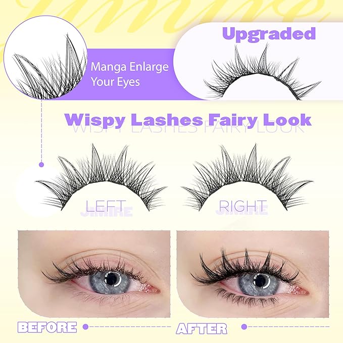 JIMIRE Lash Clusters Wispy Eyelash Clusters 10-16MM CC Curly Manga Cluster Eyelash Extensions with Bottom Lashes Anime Lash Extensions for Beginners 136Pcs Individual Lashes DIY at Home