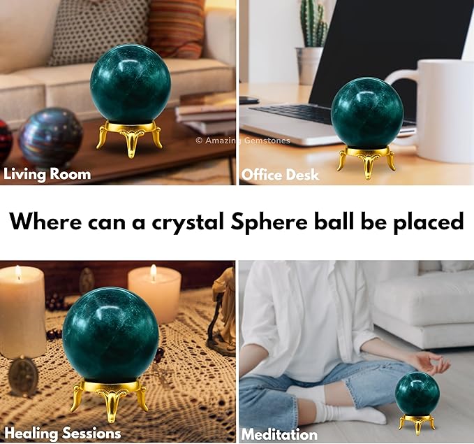 Amazing Gemstone Blue Apatite Crystal Ball with Stand - 2" Inches Crystal Sphere Meditation Balls for Witchcraft and Decorative Balls