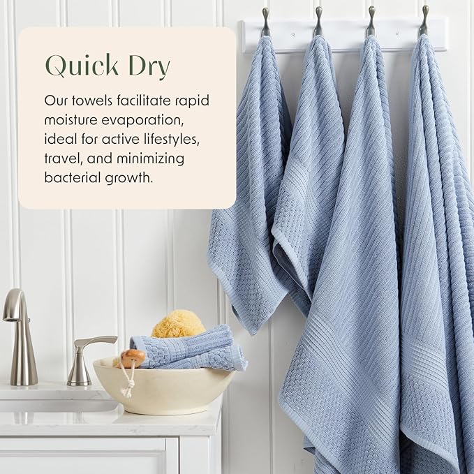 Springtree Home 100% Cotton Bath Towel Set of 4 | Super Soft & Absorbent with Quick-Dry Fibers | 4 Bath Towels | Textured and Durable Cotton | Krista Collection - Dusty Blue