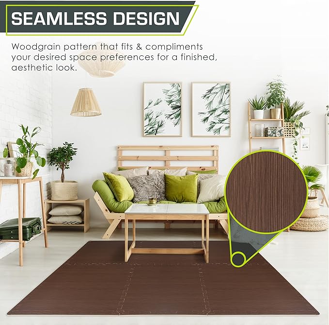 ProsourceFit Wood Grain Puzzle Mat 1/2-in, 6 EVA Foam Interlocking Floor Tiles (24SQ FT) for Secure Indoor Room Workout Flooring and Playmat, Dark Oak
