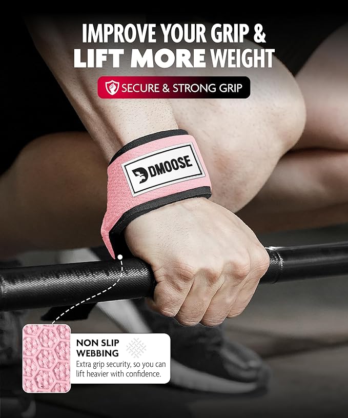DMoose Fitness Lifting Straps 24" (Pair) - 5mm Padded Durable Wrist Straps for Weightlifting & Powerlifting - Cotton Lifting Strap with Silicone Grip for Men & Women - Deadlift Strap for Gym Workout
