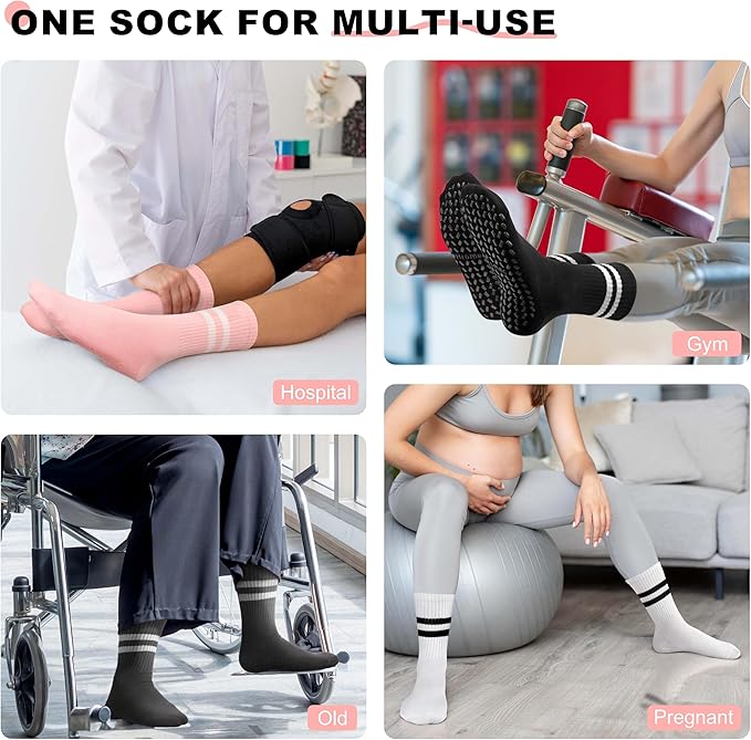 Pilates Socks with Grips for Yoga, Barefoot, Ballet, Barre, Hospital Non Slip Anti Skid Socks for Women and Men