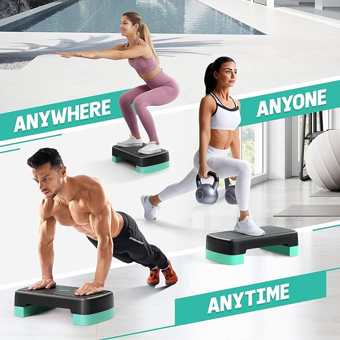Yes4All 18.1" Aerobic Exercise Step Platform with 2 Risers, Adjustable Height Workout Stepper 3" 5.1" for Home Gym Step Up Exercise & Balance Training, Mulltiple Colors