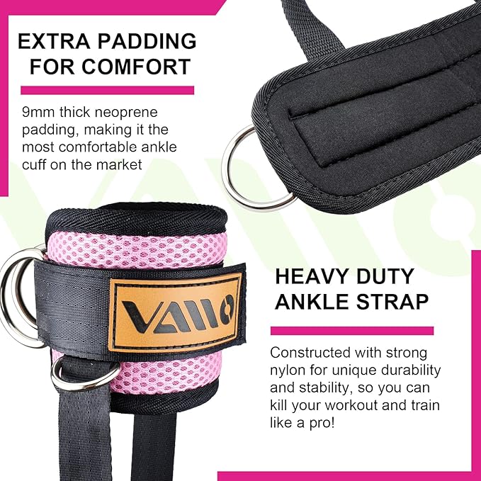 VAIIO Ankle Straps for Cable Machines,Adjustable Comfort fit Neoprene, Reinforce Double D-Ring - Premium Ankle Cuffs to Improve Abdominal Muscles, Lift The Butts, Tone The Legs for Men & Women
