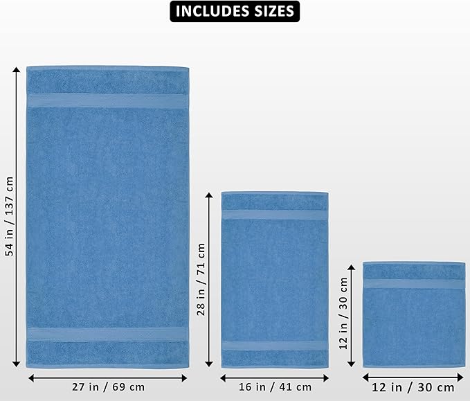 Utopia Towels 8 Piece Premium Towel Set, 2 Bath, 2 Hand, and 4 Wash Cloths, 600 GSM 100% Ring Spun Cotton, Highly Absorbent Towels for Bathroom, Gym, Hotel, and Spa, Electric Blue