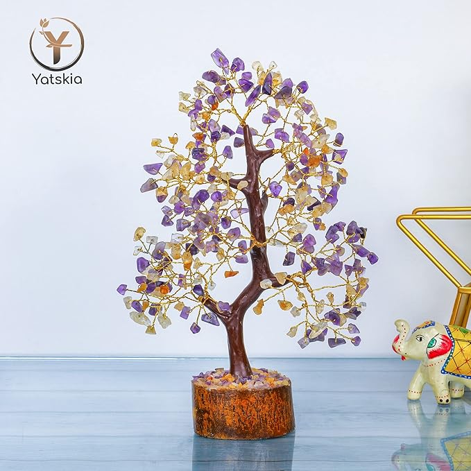 YATSKIA Citrine Crystal - Amethyst Tree, Tree of Life Decor, Healing Crystals, Chakra Gifts, Crystal Money Tree, Gemstone Tree, Tree of Life Decor, Home Decor Gifts, Arbol De La Abundancia