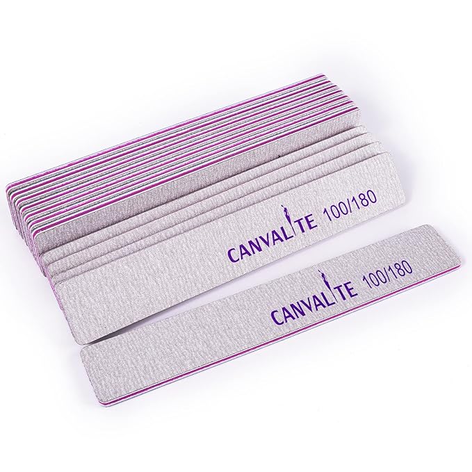 Canvalite 12pcs 100/180 Grit Coarse Nail Files for Acrylic Nails Professional Nail File Reusable Emery Board Nail Styling Tools for Home and Salon Use