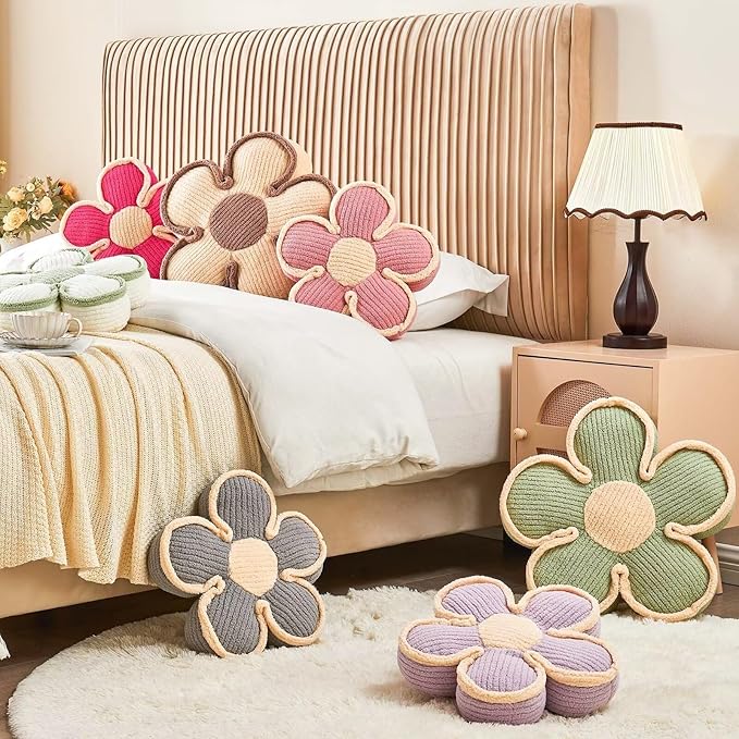 Flower Pillow, Soft Flower Shaped Floor Cushion, Flower Decorative Throw Pillow, Cute Flower Seating Cushion, Flower Room Décor Plush Pillows for Sofa Couch Bed (13.7 Inch, Sage Green)