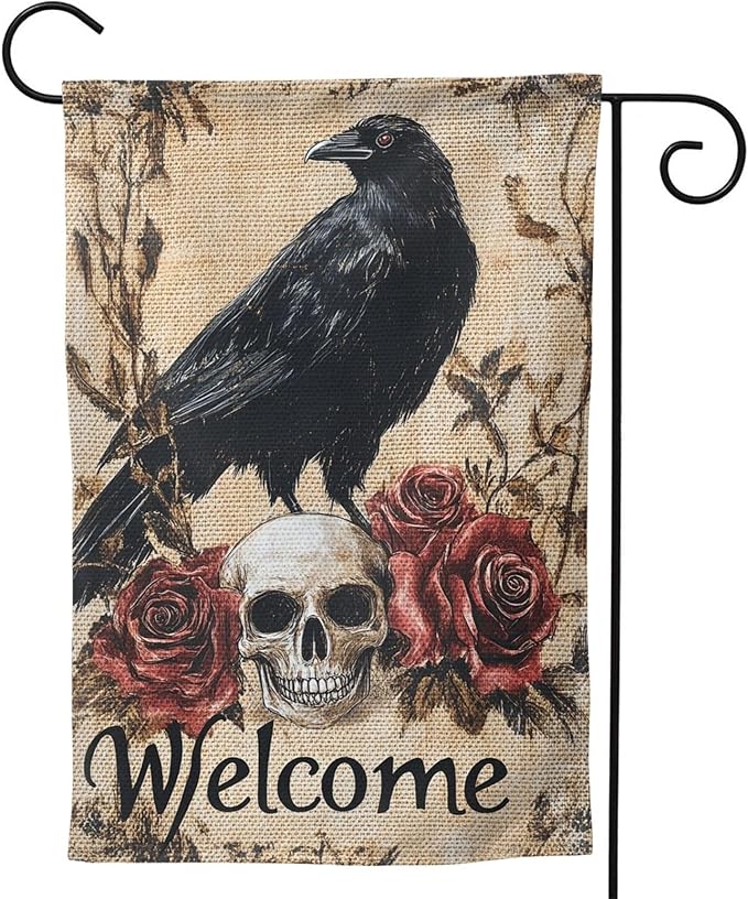 Halloween Bird Roses Garden Flag 12x18 In Double Sided Yard Flags Lawn Sign Decor No Flagstand