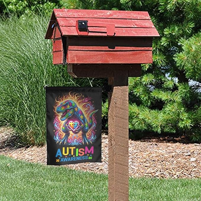 Dinosaur Autism Garden Flag 12 X 18 Inch Home Indoor & Outdoor Vertical Double-Sided Flags Yard House Farmhouse Sign For Home Garden Decoration