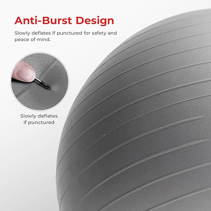 Sunny Health & Fitness Premium Anti-Burst Exercise Balls for Core Strength, Yoga, Pilates, Barre, Physical Therapy, Balance, Flexibility Non-Slip & Odorless