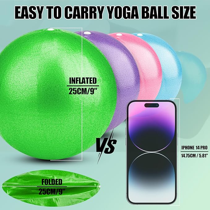 Small Exercise Ball Anti-Burst Non-Slip Stability 9 Inch with Inflatable Straw Mini Pilates Balls Ideal for Yoga Exercise Pilates Physical Therapy Stretching Core Fitness