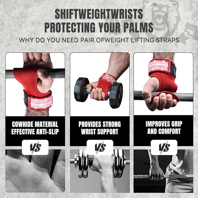 MANUEKLEAR Gym Straps Weight Lifting, Double Leather Lifting Straps for Men Deadlift with Cushion Wrist Loop, Gym Lifting Wrist Wraps for Weightlifting