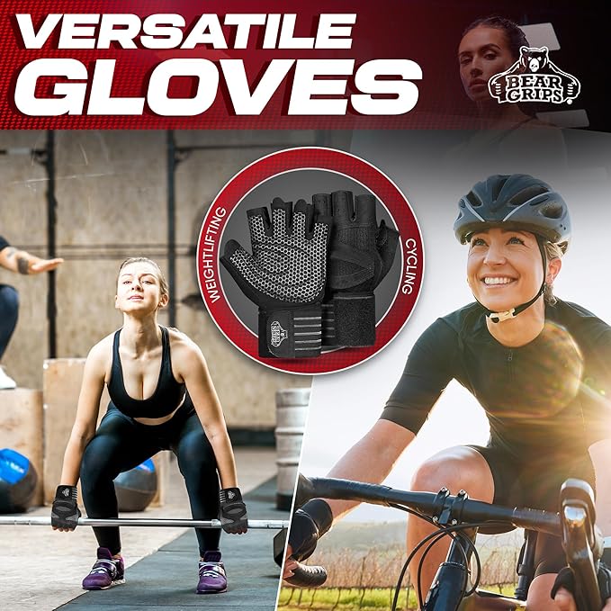 Bear Grips Weight Lifting Gloves for Men & Women | Half Finger Lifting Gloves | Full Finger Workout Gloves for Men | No Finger Exercise Gloves l Compression Weightlifting Gloves | Gym Gloves for Men