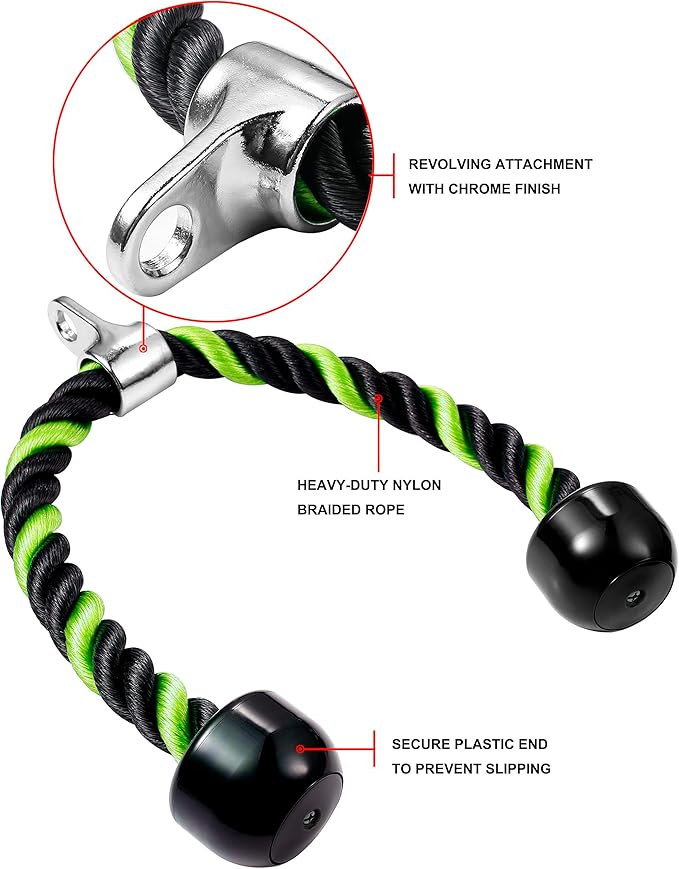 Deluxe Tricep Rope Pull Down Cable, 27 & 36 Inch Rope Length, Easy to Grip & Non-Slip Cable Attachment for Gym Workout Exercise