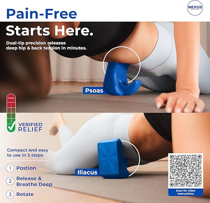 Core Nexus - Rotating Psoas & Iliacus Release Tool | Hip Flexor Mobility | All-in-One Lower Back & Sciatica Pain Relief | Muscle Recovery | Performance Enhancement | Blue