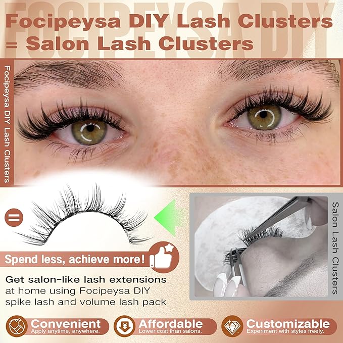 Focipeysa Lashes Wispy Cluster Lashes Natural Lash Clusters 10-16mm Eyelash Clusters Salon Effect Pestañas Postizas Naturales Fairy DIY Individual Eye Lashes Extensions Pack Spiky Lash