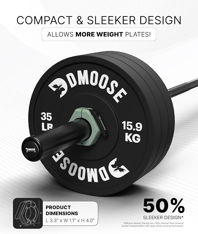 DMoose Fitness Barbell Clips 2 Inch (Pair) - Quick Release Olympic Barbell Clamps & Collars with Anti Slip TRP Grip for Secure Weightlifting and Powerlifting - Weight Clips for Bars at Home or Gym