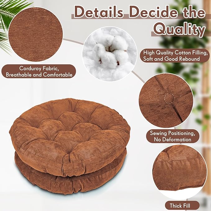 Jerify 6 Pcs Round Floor Pillows Cushions 22 x 22 Inch Large Flexible Seating Cushion Classroom Furniture Floor Pillow for Kids Adults Home Daycare Preschool Yoga Meditation Gift (Brown)