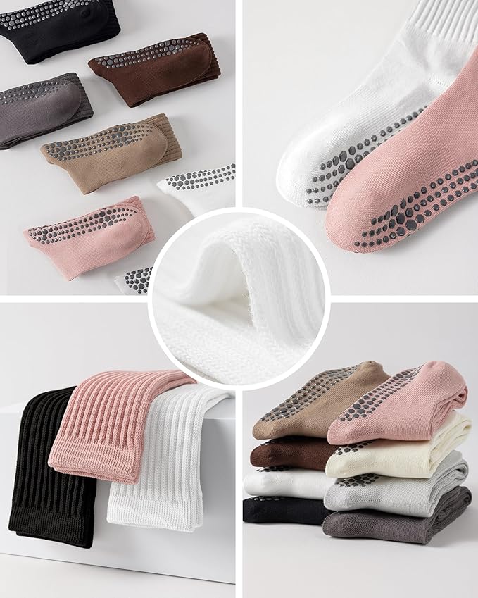3 Pairs Grip Pilates Socks for Women Non Slip Long Slouchy Socks for Yoga Barre Workout Hospital