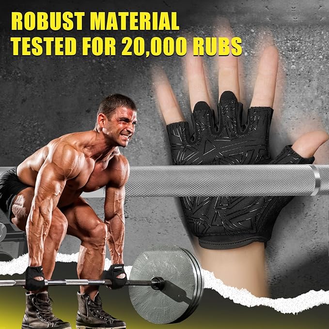 Ventilated Weight Lifting Gloves, Thick Padded Gym Gloves with Full Palm Protection & Grip & Shock Absorption for Women & Men's Fitness Training