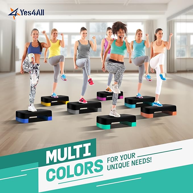 Yes4All 18.1" Aerobic Exercise Step Platform with 2 Risers, Adjustable Height Workout Stepper 3" 5.1" for Home Gym Step Up Exercise & Balance Training, Mulltiple Colors