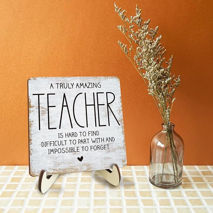 Decorative Desk Decor Motivational Teacher Gift Positive Thank You Gifts Teacher Appreciation Gifts Plaque with Wooden Stand Inspirational Wood Sign for Coach Teacher Coworker Home Office Table Shelf